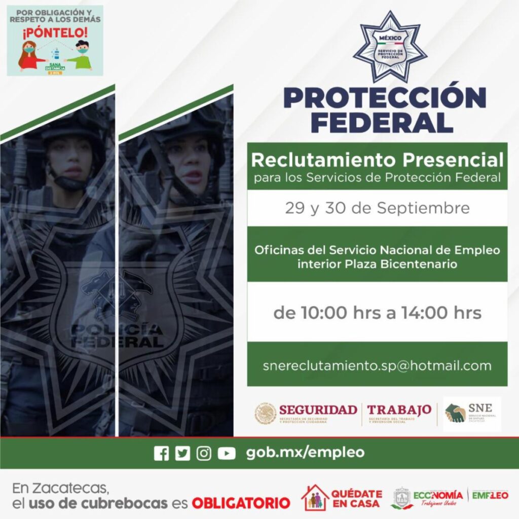 REITERAN INVITACIÓN A PARTICIPAR EN RECLUTAMIENTO DE PERSONAL PARA EL SERVICIO DE PROTECCIÓN FEDERAL