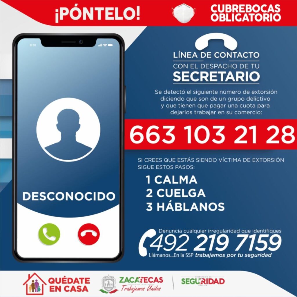 SSP ALERTA A COMERCIANTES SOBRE MODALIDAD DE EXTORSIÓN TELEFÓNICA