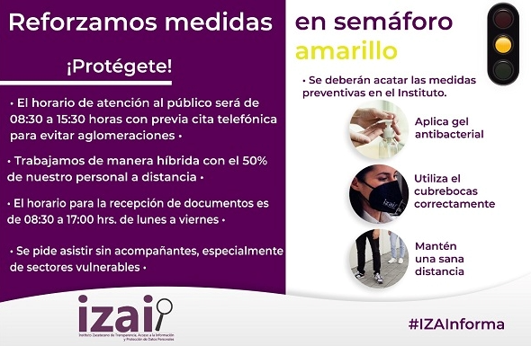 Trabajará IZAI de manera híbrida ante paso de la entidad a amarillo en el semáforo epidemiológico