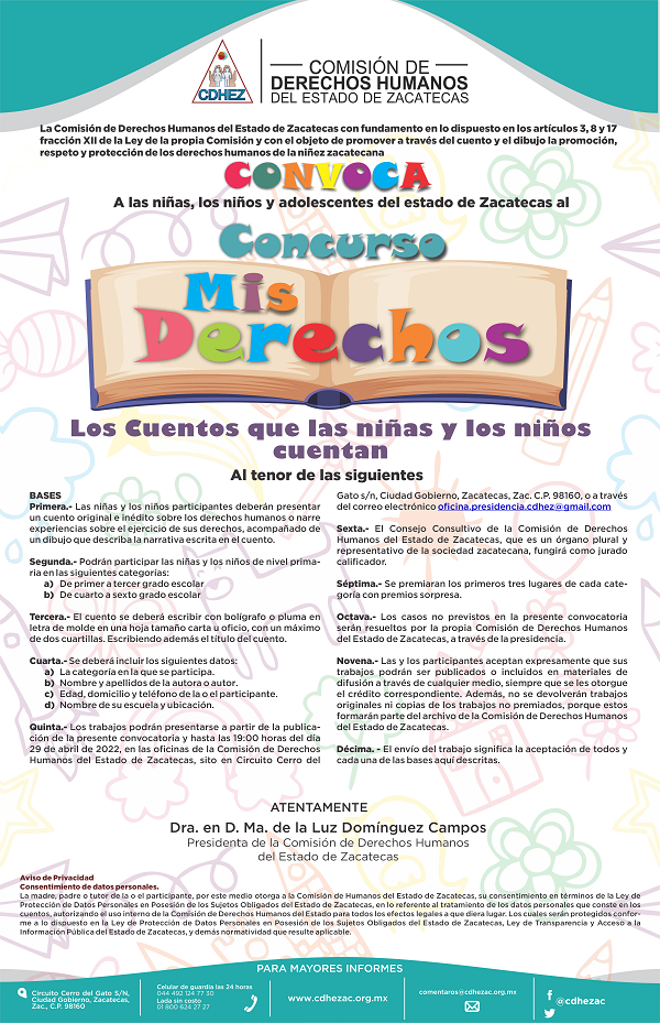 La CDHEZ convoca al concurso “Mis derechos. Los Cuentos que las niñas y niños cuentan”