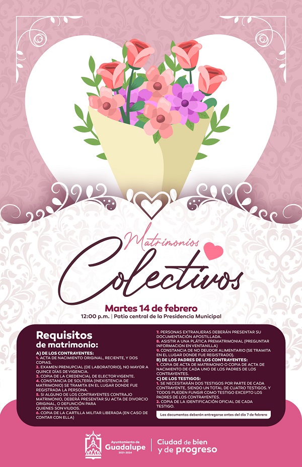 Convocan a ceremonia colectiva de matrimonios