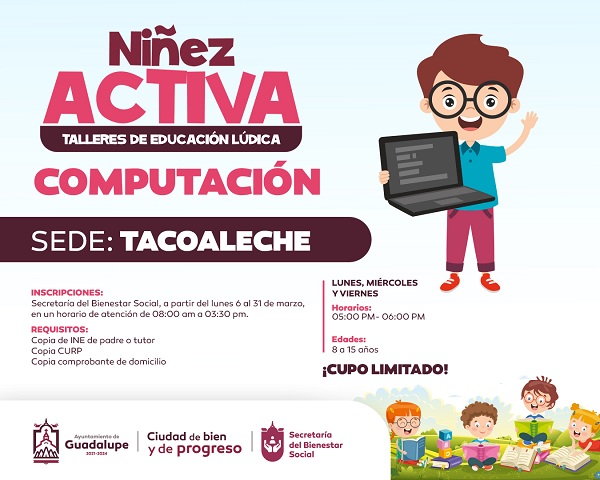 Presentan cursos y talleres de educación lúdica para la niñez guadalupense