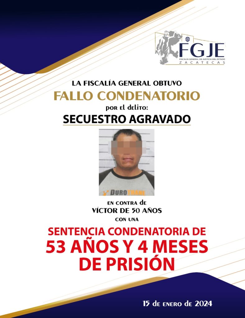 FISCALÍA GENERAL OBTIENE SENTENCIA CONDENATORIA POR EL DELITO DE SECUESTRO AGRAVADO