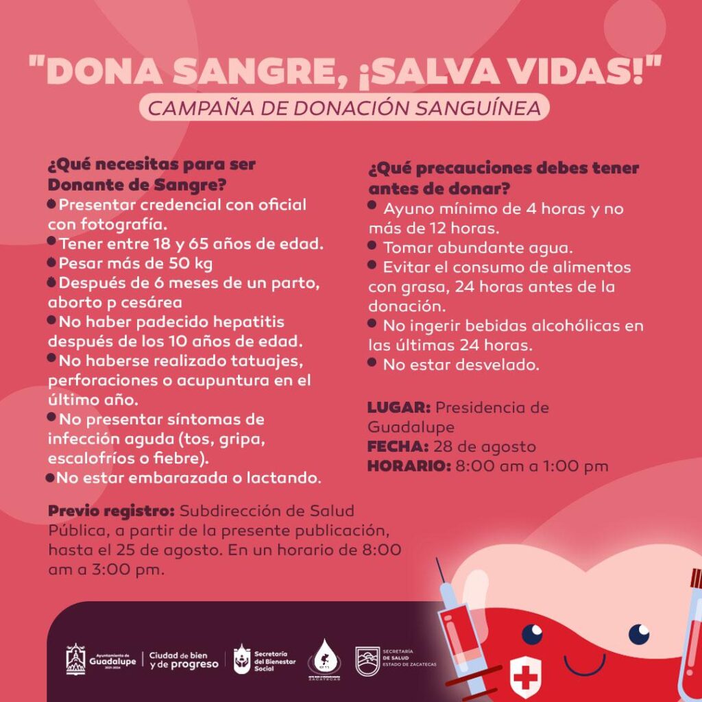 Invita a ser parte de la Campaña “Dona Sangre, Salva Vidas”