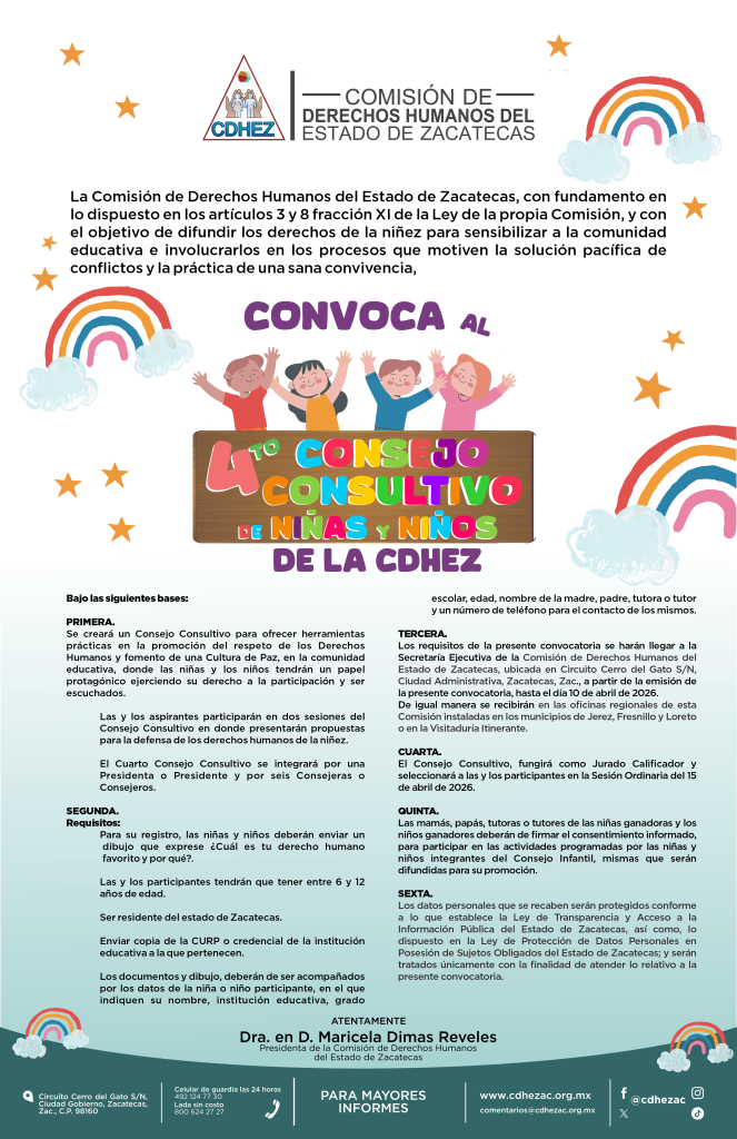 Convoca la CDHEZ al Cuarto Consejo Consultivo Infantil de Niñas y Niños
